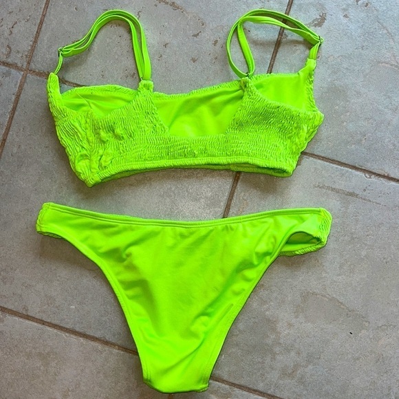 Peixoto neon bikini SET SMALL MEDIUM rouched sample adjustable straps HOT GREEN - Picture 4 of 13